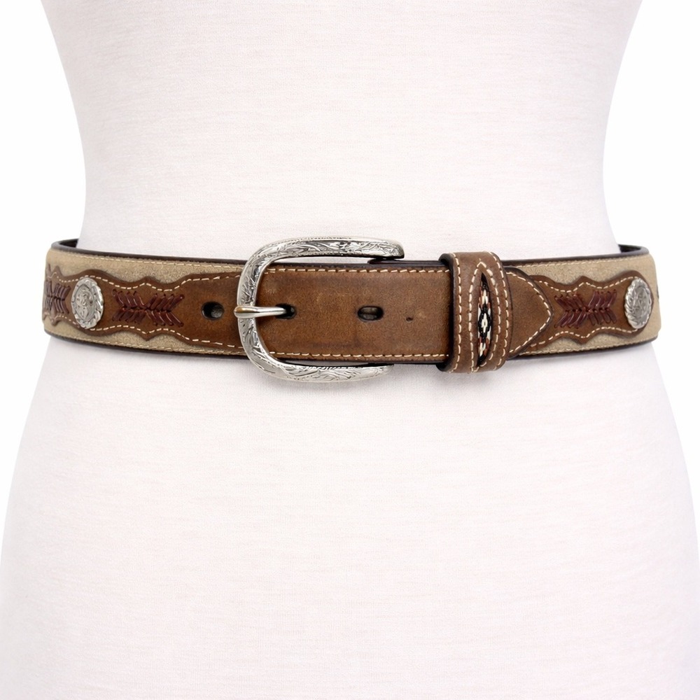 Nocona Belt Co Brown Leather Suede Western Woven Inlay Concho‎ Belt N4415844 26